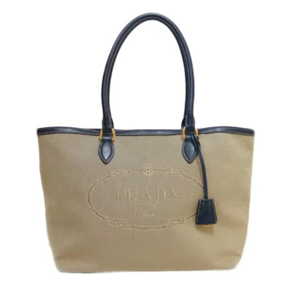 Prada Tote Bag Canvas Brown Shoulder - Picture 1 of 8